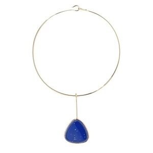 NWT Aurelie Bidermann Sofia Necklace in brass covered w 750 gold & lapis laquer